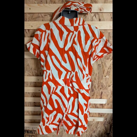 D'iyanu Women's African Print Romper (Deep Orange Zebra Abstract) - L - Picture 3 of 4